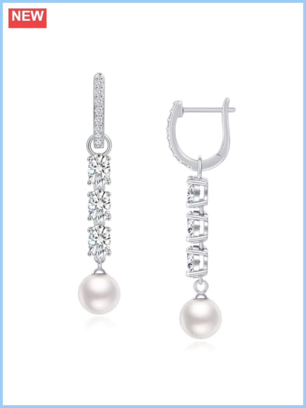 Freshwater Pearl Dangle Earrings 925 Sterling Silver 14K White Gold Plated Drop